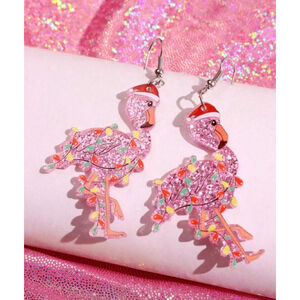 Christmas Glitter Flamingo Acrylic Earrings